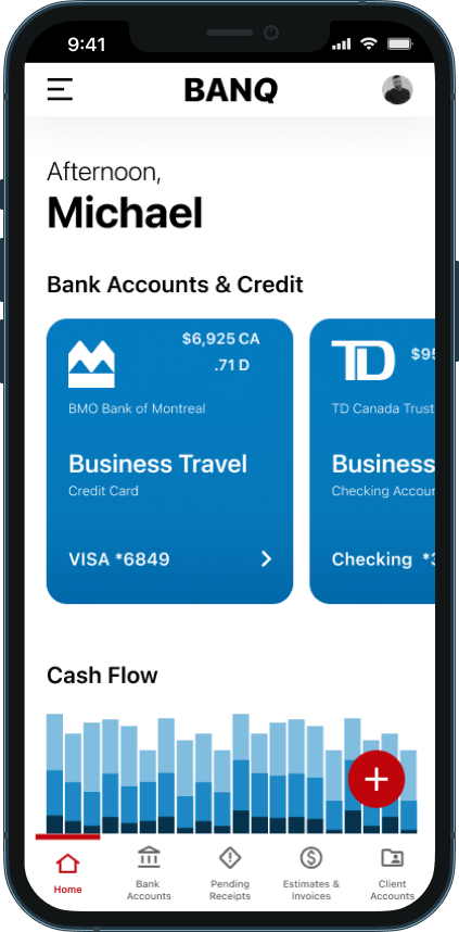 A phone displaying the Bank app dashboard.
